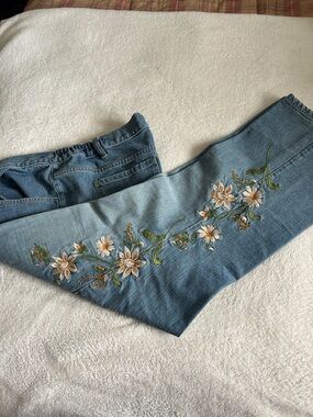 Liz Claiborne Light Blue Bootcut Jeans with Floral Embroidery